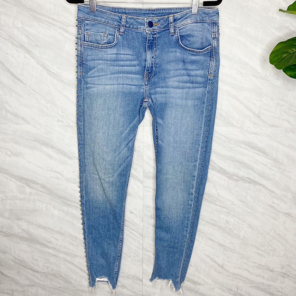 Zara Studded Side Distressed Hem Jeans Pants 31